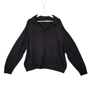 ASOS‎ Fuzzy Sweater Knit Collared V Neck Relaxed Fit Black Comfort Womens 2XL